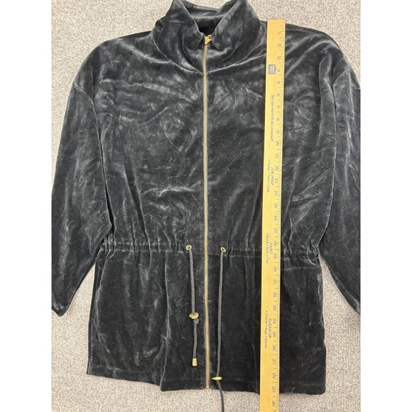 Victoria's Secret Womens M Black Velour Full Zip Mock Neck Drawstring - Picture 3 of 7